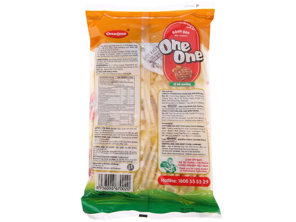 Bánh Gạo One One Vị Bò Nướng 150g Thùng 20 gói